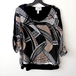 Joseph Ribkoff Black and Tan Patterned Top